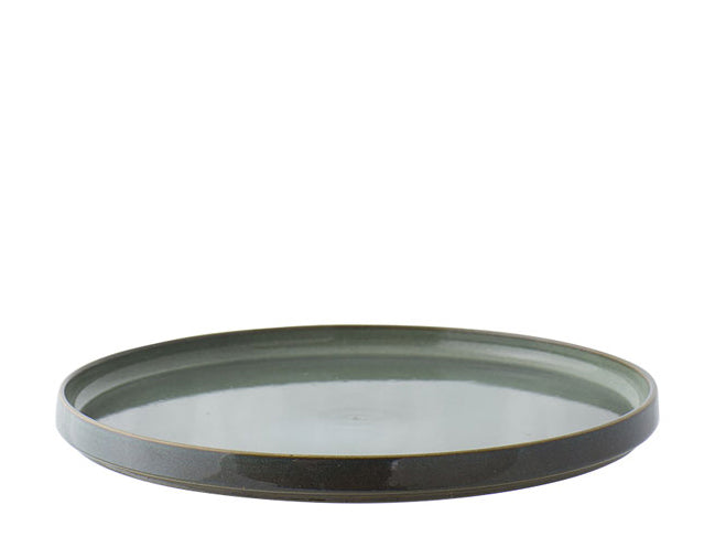 assiette plate en grès 26/2 cm — vert — ¿adónde? collection CYLINDRES 2005 — stoneware dinner plate — green